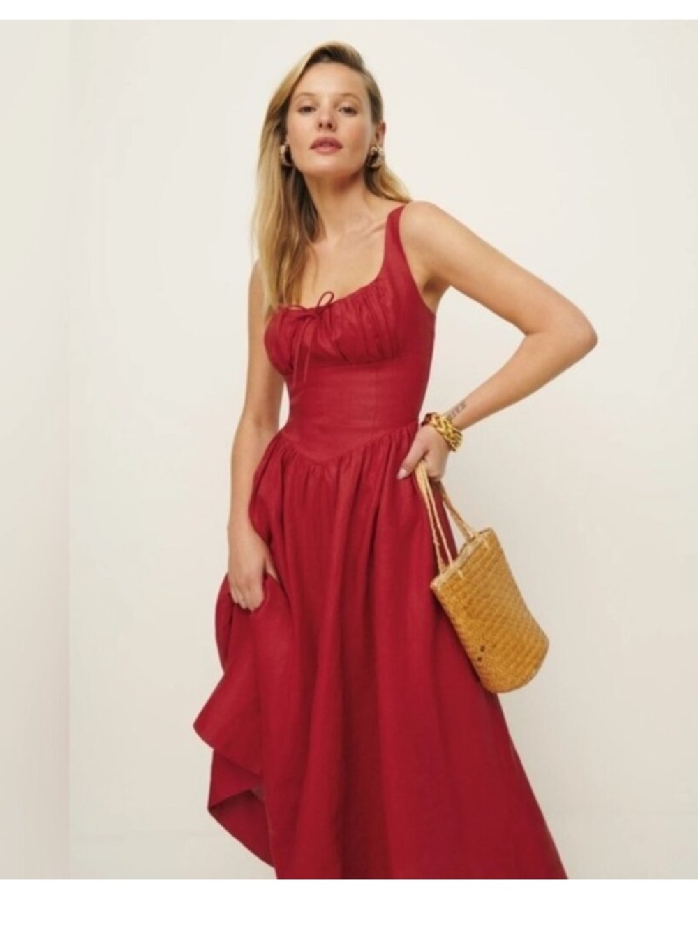 Reformation Balia Linen Midi Dress in Sundried Tomato Red | size 2